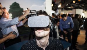 SAN FRANCISCO, CA - OCTOBER 04: A journalist uses Google's Daydream VR headset during an event to introduce Google hardware products on October 4, 2016 in San Francisco, California. Google unveils new products including the Google Pixel Phone making a jump into the mobile device market. (Photo by Ramin Talaie/Getty Images)